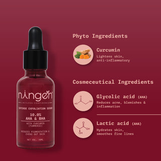 Intense Exfoliation Serum - 10% AHA BHA  with Curcumin (30ml) - Ningen Skin Sciences Pvt. Ltd.