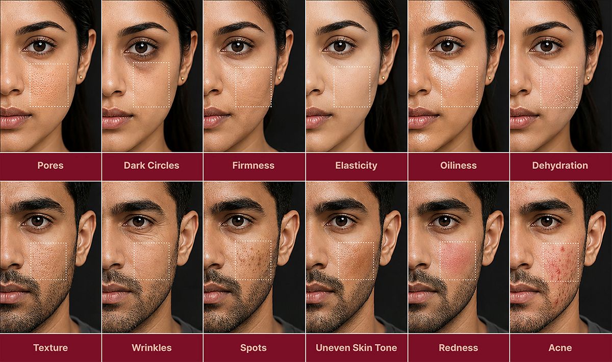 Ten concerns of Indian skin documented across study participants with SkinSens AI scan markers